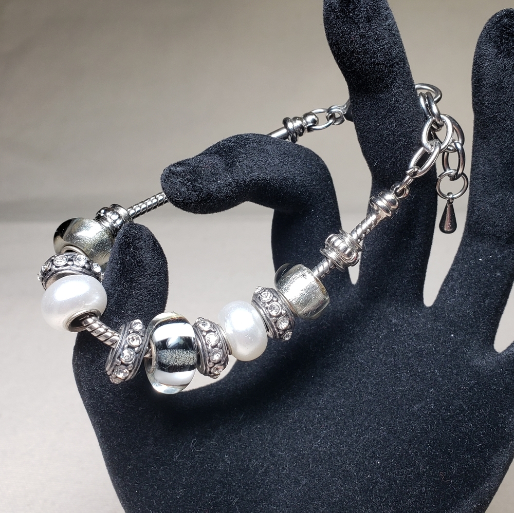 Glass Charm, Silver & Crystal Bracelet View 6